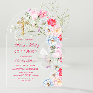 Invitations En Acrylique Fleurs à l'aquarelle Arche Première Communion
