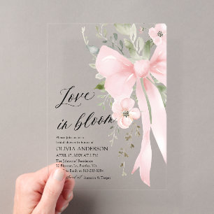 Invitations En Acrylique Fleurs à ruban rose Love in Bloom Enterrement de v