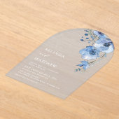 Invitations En Acrylique Fleurs aquarelle bleue Blanche (Poser)