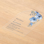 Invitations En Acrylique Fleurs aquarelle bleue Blanche (Poser)