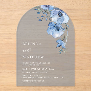 Invitations En Acrylique Fleurs aquarelle bleue Blanche