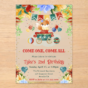 Invitations En Acrylique Fleurs Aquarelle Cirque Renard Enfants Anniversair