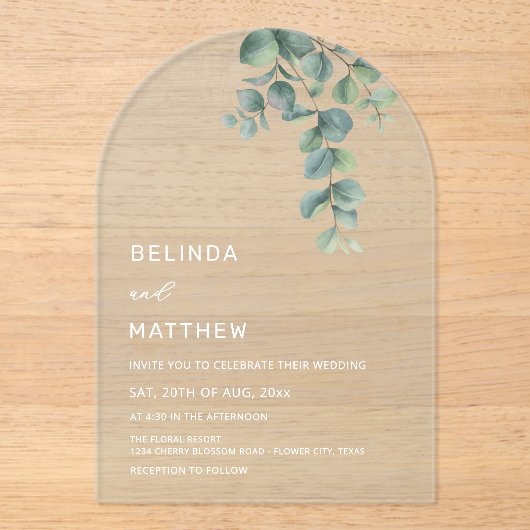Invitations En Acrylique Fleurs Aquarelle Fleurs Clair Arche (Recto)