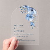 Invitations En Acrylique Fleurs aquarelles bleues blanches (In situ (ordinateur de poche))