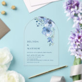 Invitations En Acrylique Fleurs aquarelles bleues blanches (Insitu (Mariage))
