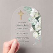 Invitations En Acrylique Fleurs blanches Arc de verdure Première communion (In situ (ordinateur de poche))