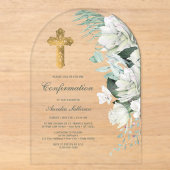 Invitations En Acrylique Fleurs Blanches Arche de Verdure Confirmation (Recto)