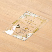 Invitations En Acrylique Fleurs blanches d'or Fille première sainte communi (Poser)