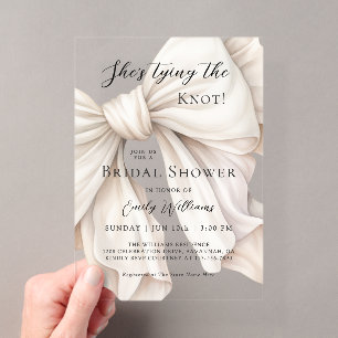 Invitations En Acrylique Fleurs Blanches Elle Noue le Nœud Réception de Mar