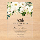 Invitations En Acrylique Fleurs blanches et crème 50e anniversaire de Maria (Recto)