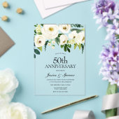 Invitations En Acrylique Fleurs blanches et crème 50e anniversaire de Maria (Insitu (Mariage))