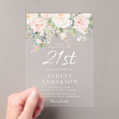Invitations En Acrylique Fleurs blanches et ivoire 21e fête d'anniversaire (In situ (ordinateur de poche))