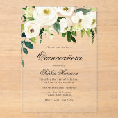 Invitations En Acrylique Fleurs blanches étonnantes Quinceanera 15e anniver (Recto)