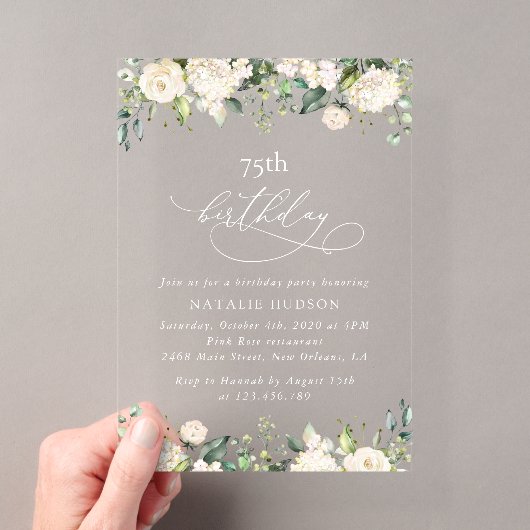 Invitations En Acrylique Fleurs blanches, Fleurs crème, Boho, Anniversaire (In situ (ordinateur de poche))