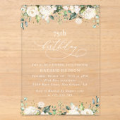 Invitations En Acrylique Fleurs blanches, Fleurs crème, Boho, Anniversaire (Recto)