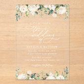 Invitations En Acrylique Fleurs blanches, Fleurs de crème, Verdure, Mariage (Recto)