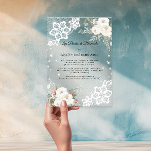 Invitations En Acrylique Fleurs Blanches Invitación Bodas de Diamante
