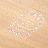 Invitations En Acrylique fleurs blanches roses Baptême (Poser)