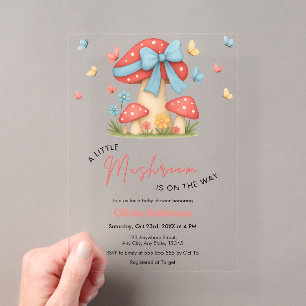 Invitations En Acrylique Fleurs Bleu Nœud Papillon Un Petit Champignon Baby