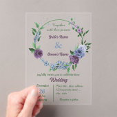 Invitations En Acrylique Fleurs bleu pourpre vert feuille mariage (In situ (ordinateur de poche))