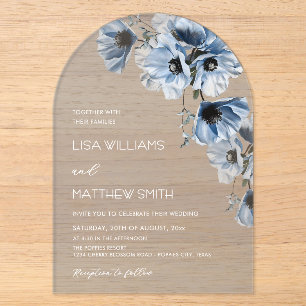 Invitations En Acrylique Fleurs Bleues Blanches