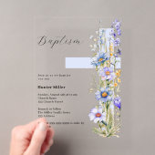 Invitations En Acrylique Fleurs bleues croix garçon clair Baptême (In situ (ordinateur de poche))