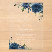 Invitations En Acrylique Fleurs bleues de la Marine, Vert, Boho, Sweet 16 (Recto)