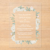 Invitations En Acrylique Fleurs bleues douces et roses Printemps Botanique (Recto)