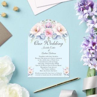 Invitations En Acrylique Fleurs bleues et roses florales de mariage élégant