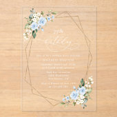Invitations En Acrylique Fleurs bleues, Fleurs blanches, Feuillage, Anniver (Recto)