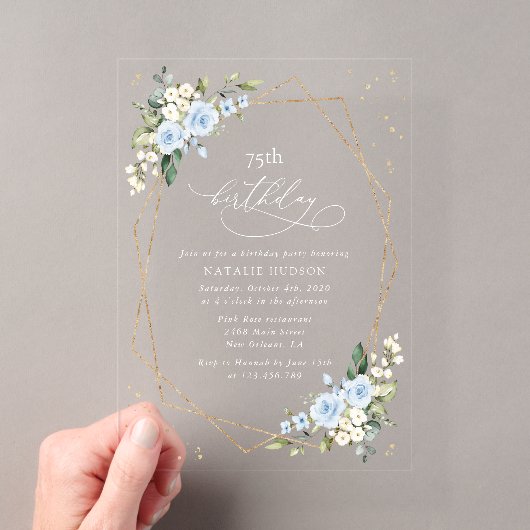 Invitations En Acrylique Fleurs bleues, Fleurs blanches, Verdure, Anniversa (In situ (ordinateur de poche))