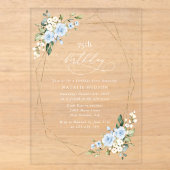 Invitations En Acrylique Fleurs bleues, Fleurs blanches, Verdure, Anniversa (Recto)