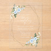 Invitations En Acrylique Fleurs bleues, Fleurs blanches, Verdure, Mariage (Recto)