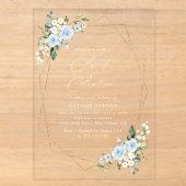 Invitations En Acrylique Fleurs Bleues, Fleurs Blanches, Verdure, Sweet 16 (Recto)