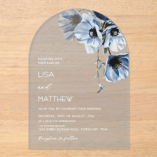 Invitations En Acrylique Fleurs Bleues Mariage Clair Casual Blanc