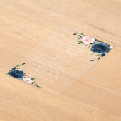 Invitations En Acrylique Fleurs Bleues Marine, Fleurs Roses, Baby shower (Poser)