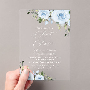 Invitations En Acrylique Fleurs bleues poussiéreuses, Verdure, Boho, Sweet 