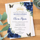 Invitations En Acrylique Fleurs bleues royales Floral Quinceañera Papillons