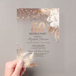 Invitations En Acrylique Fleurs Boho,Guirlande Lumineuse Pailletée 50e Anni