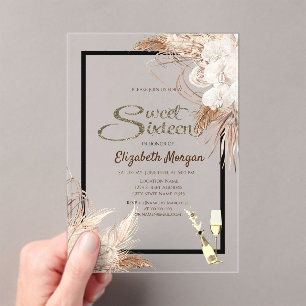 Invitations En Acrylique Fleurs Boho Herbe de Pampas Bois Douce 16