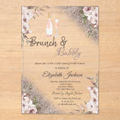 Invitations En Acrylique Fleurs Boho Rose Gold Glitter  Brunch & Bubbly  (Recto)