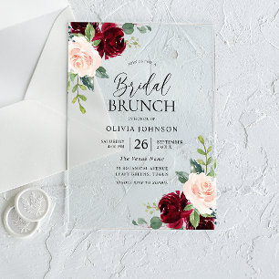 Invitations En Acrylique Fleurs Bourgogne et Blush Brunch de Baby Shower de