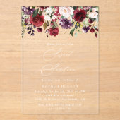 Invitations En Acrylique Fleurs Bourgogne, Fleurs roses, Boho, Sweet 16 (Recto)