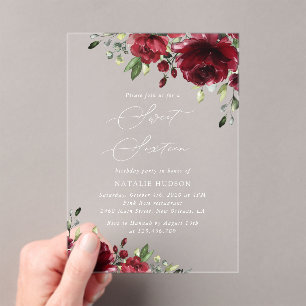 Invitations En Acrylique Fleurs Bourgogne, Fleurs rouges, Verdure, Doux 16