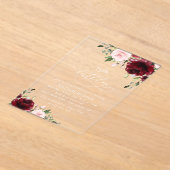 Invitations En Acrylique Fleurs Bourgognes, Fleurs Roses, Boho, Anniversair (Poser)