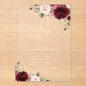 Invitations En Acrylique Fleurs Bourgognes, Fleurs Roses, Boho, Baby shower (Recto)