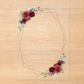 Invitations En Acrylique Fleurs Bourgognes, Fleurs Rouges, Baby shower (Recto)