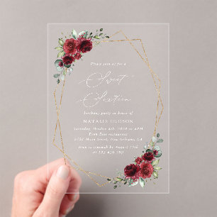 Invitations En Acrylique Fleurs Bourgognes, Fleurs Rouges, Boho, Sweet 16