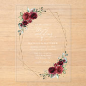 Invitations En Acrylique Fleurs Bourgognes, Fleurs rouges, Mariage Floral (Recto)