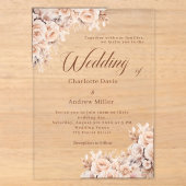 Invitations En Acrylique Fleurs crème beige mariage clair (Recto)